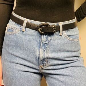 Italian Leather Black Woven Belt